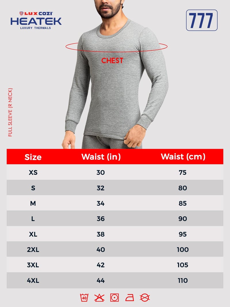 Lux Cozi HEATEK Round Neck Full Sleeves Thermal Top for Men_HEATEK_777_FSO_GM_95_1PC Grey Melange - Image 2