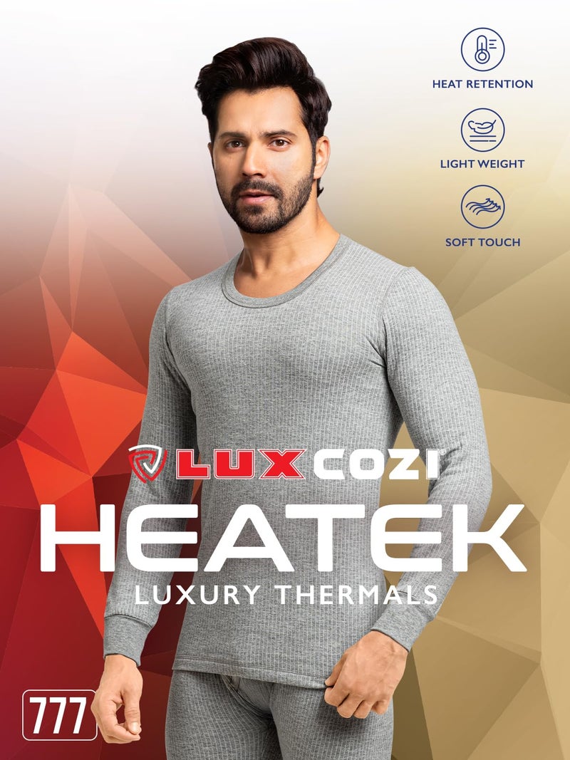 Lux Cozi HEATEK Round Neck Full Sleeves Thermal Top for Men_HEATEK_777_FSO_GM_95_1PC Grey Melange - Image 3
