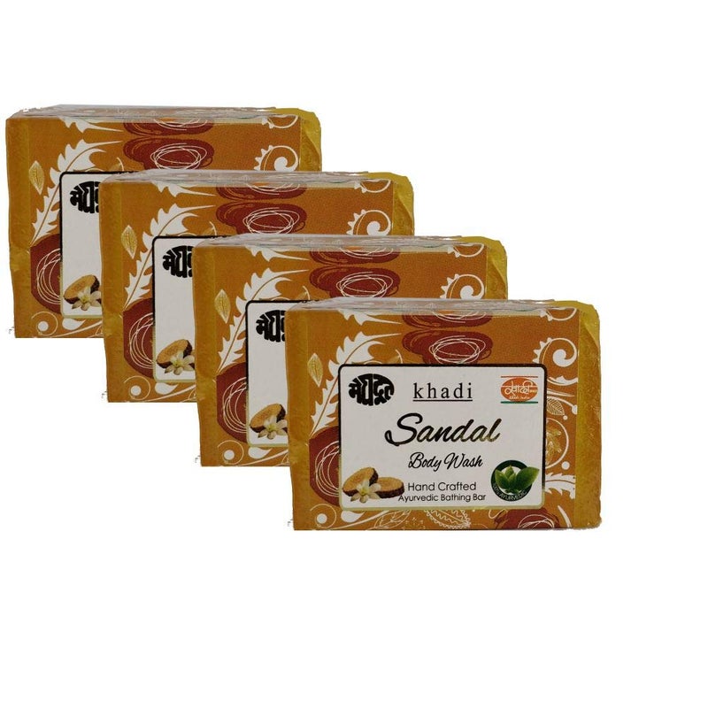 Meghdoot Sandal Body Wash Soap khadi handmade ayurvedic bathing bar with pure sandalwood extract herbal body cleanser for soft glowing and refreshed skin 125gm Pack of 4 - Image 1