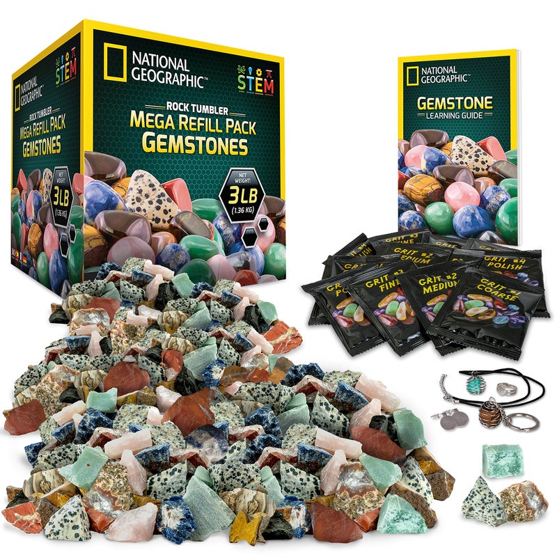 Blue Marble National Geographic Rock Tumbler Refill Kit – 3 lbs. of Rough Gemstones and Rocks for Tumbling Including Amethyst and Quartz – Rock Tumbler Supplies Include Rock Tumbler Grit and Jewelry Accessories - Image 1