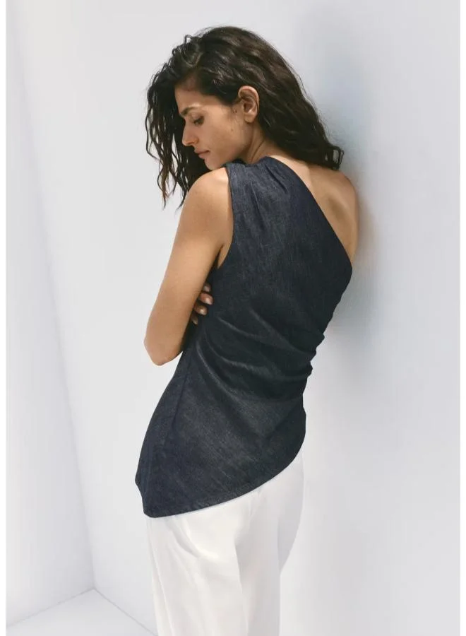 مانجو Asymmetric Neckline Cotton Top
