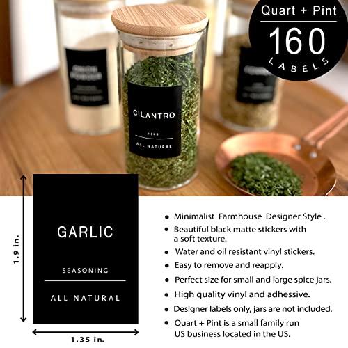 Quart + Pint 160 Spice Jar Labels: Minimalist Matte Black Sticker White Text. Waterproof Stickers. Organization for Jars Bottles Containers Bins. Storage Rack Systems for Kitchen & Pantry Labels. - Image 5