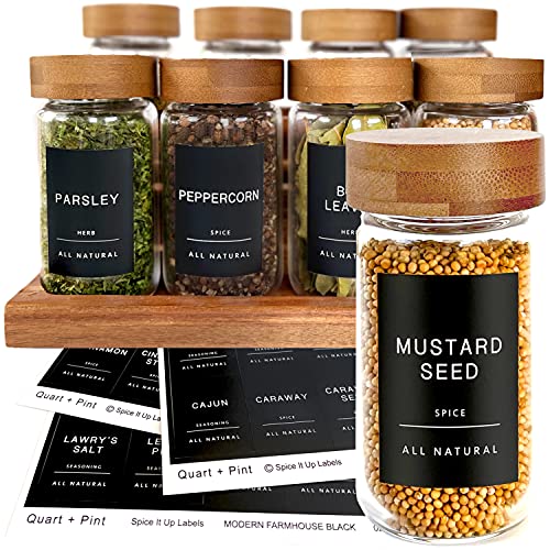 Quart + Pint 160 Spice Jar Labels: Minimalist Matte Black Sticker White Text. Waterproof Stickers. Organization for Jars Bottles Containers Bins. Storage Rack Systems for Kitchen & Pantry Labels. - Image 1