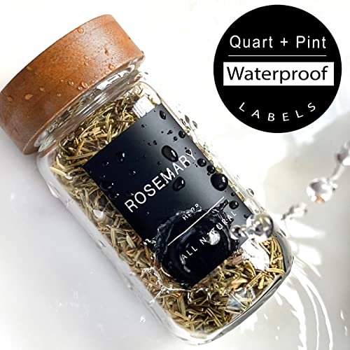 Quart + Pint 160 Spice Jar Labels: Minimalist Matte Black Sticker White Text. Waterproof Stickers. Organization for Jars Bottles Containers Bins. Storage Rack Systems for Kitchen & Pantry Labels. - Image 3
