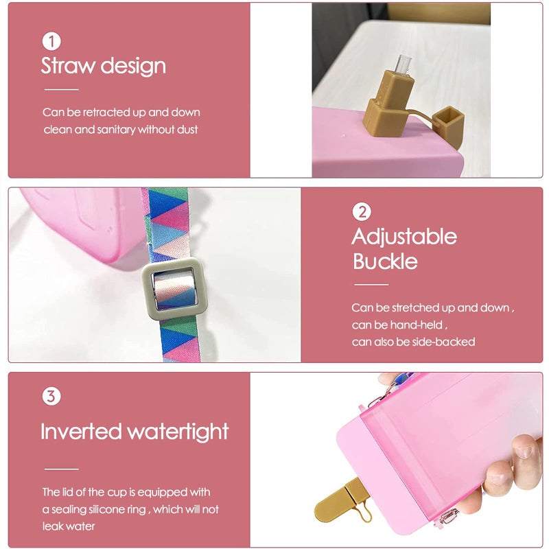 AXLOFOÂ® Cute Water Bottle with Straw - 300 ML Creative Ice Cream Popsicle Cups Adjustable Shoulder Strap for School Girls, BPA Free Kawaii Drinking Bottles (pink) - Image 4