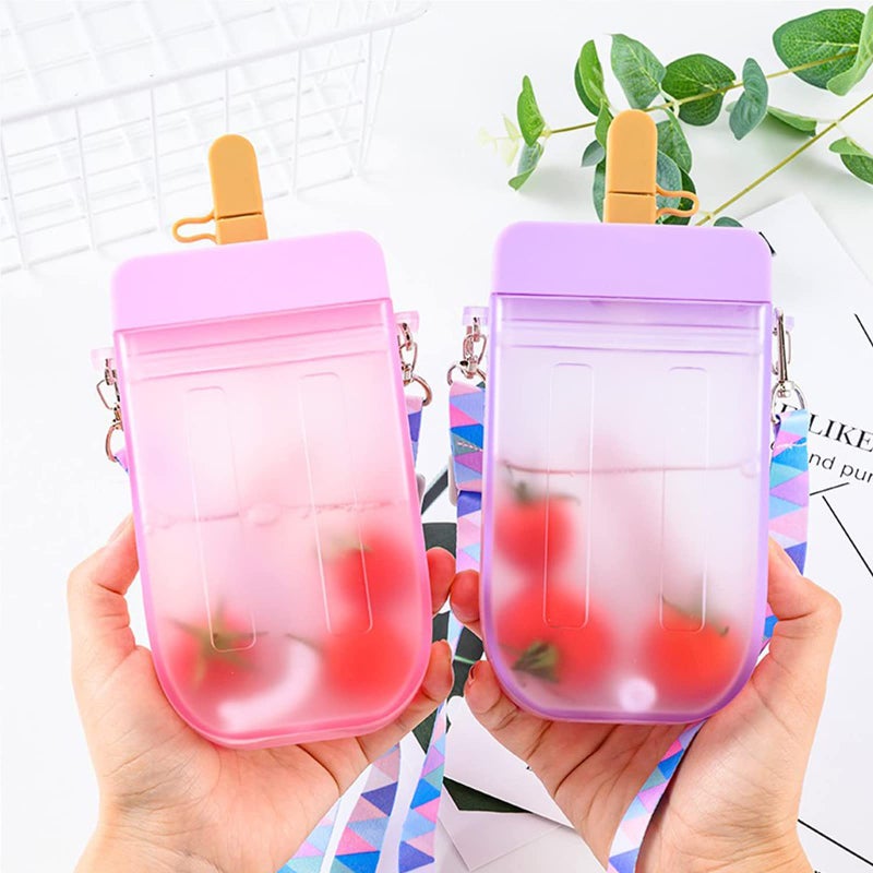 AXLOFOÂ® Cute Water Bottle with Straw - 300 ML Creative Ice Cream Popsicle Cups Adjustable Shoulder Strap for School Girls, BPA Free Kawaii Drinking Bottles (pink) - Image 3