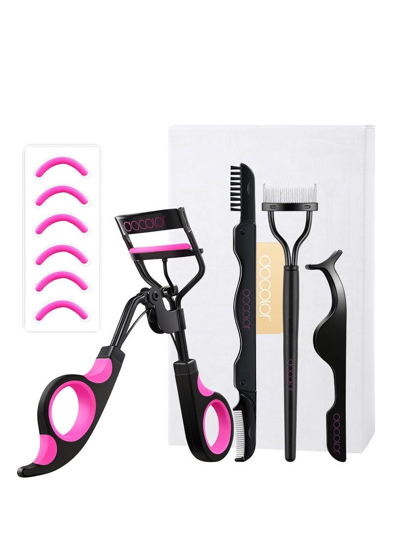 docolor 4-in-1 Professional Eyelash Curler Kit – Stainless Steel Curler + 6 Pads, Eyelash Comb & Tweezers & Dual Brush  - Image 1