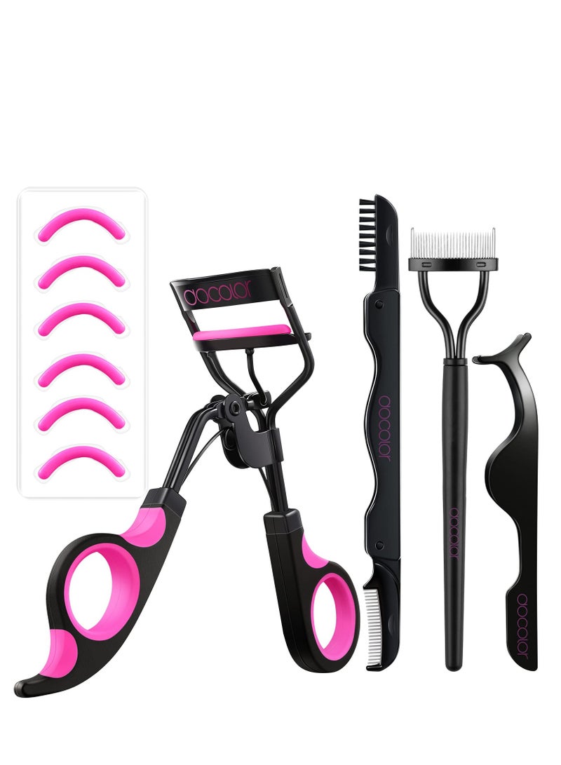 docolor 4-in-1 Professional Eyelash Curler Kit – Stainless Steel Curler + 6 Pads, Eyelash Comb & Tweezers & Dual Brush  - Image 2