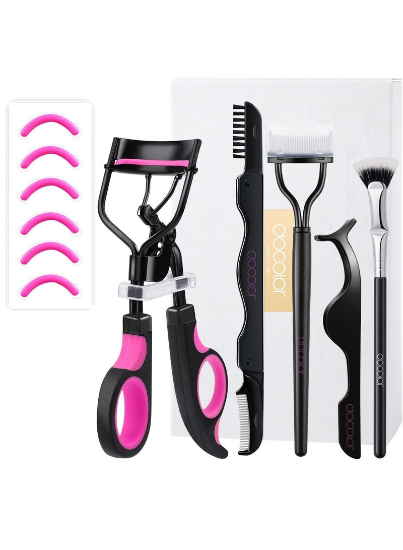 docolor 5-in-1 Professional Eyelash Curler Kit – Stainless Steel Curler + 6 Pads, Eyelash Comb & Tweezers & Dual Brush & Fan Mascara Brush - Image 1