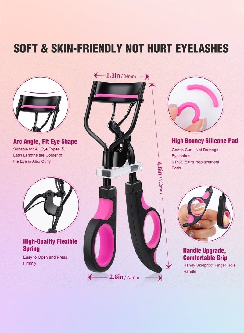 docolor 5-in-1 Professional Eyelash Curler Kit – Stainless Steel Curler + 6 Pads, Eyelash Comb & Tweezers & Dual Brush & Fan Mascara Brush - Image 2