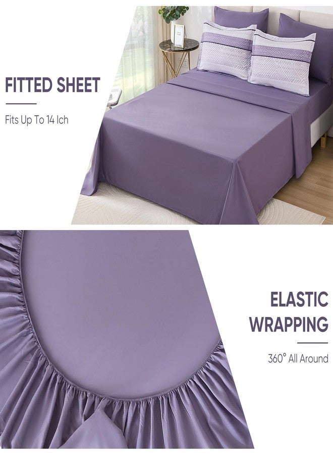 Drucon Purple Comforter Set King Size 7 Piece Bed in a Bag, Boho Striped Bedding Set, Soft Microfiber Comforter and Sheet Set for All Season (King, 104"x90") - Image 5