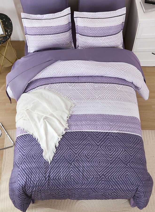 Drucon Purple Comforter Set King Size 7 Piece Bed in a Bag, Boho Striped Bedding Set, Soft Microfiber Comforter and Sheet Set for All Season (King, 104"x90") - Image 3