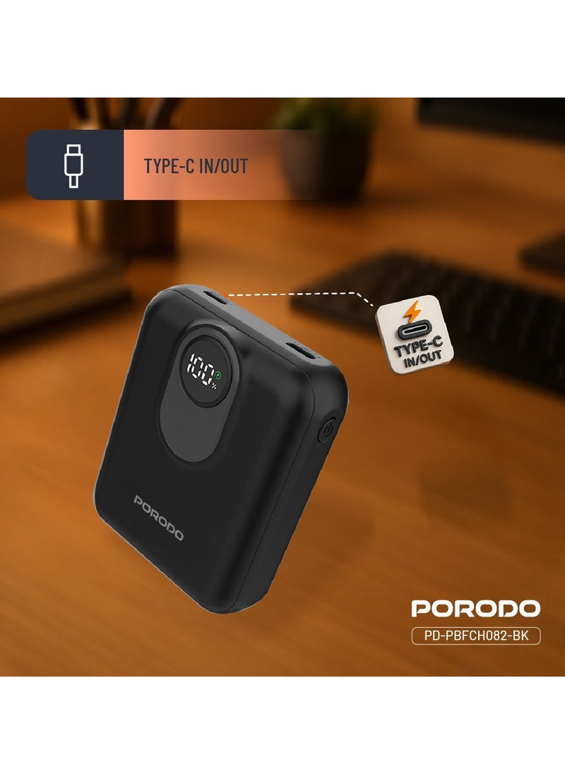 porodo - 10000mAh MagSafe Power Bank with Detachable Lightning Cable and LED Digital Battery Indicator / Lightning Output / Type-C Inpute / PD 22.5W Powerbank / Portable PD 15W Wireless Fast Charge Power Bank - Black - Image 1