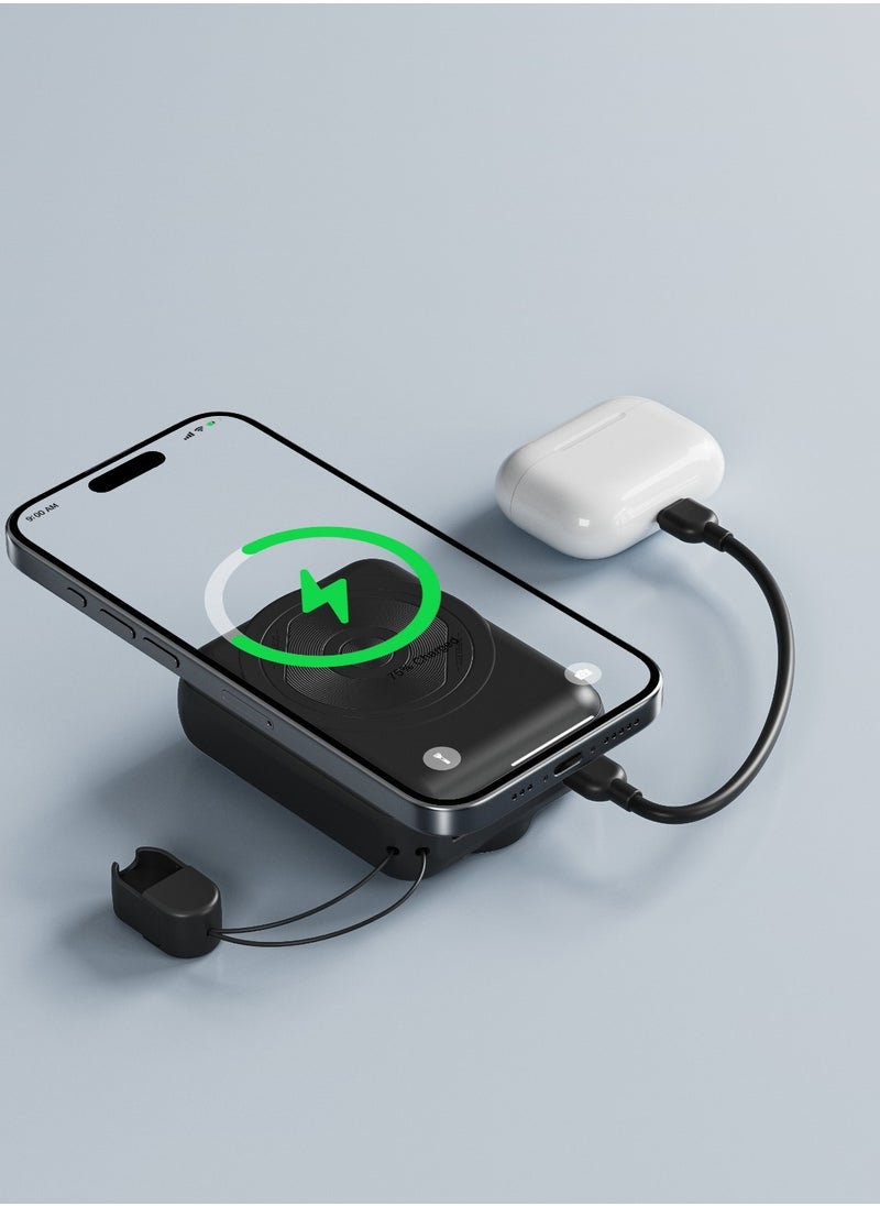 porodo - 10000mAh MagSafe Power Bank with Detachable Lightning Cable and LED Digital Battery Indicator / Lightning Output / Type-C Inpute / PD 22.5W Powerbank / Portable PD 15W Wireless Fast Charge Power Bank - Black - Image 1