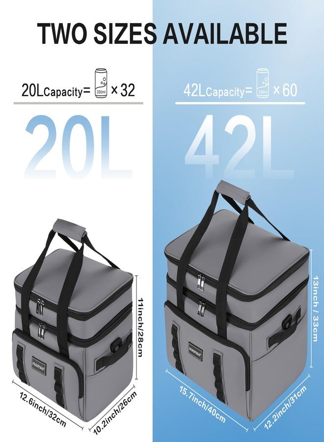 Hulongo 42L Soft Cooler，Insulated Large Cooler Bag for Beach, Car, Outdoor, 60Cans, Grey - Image 2