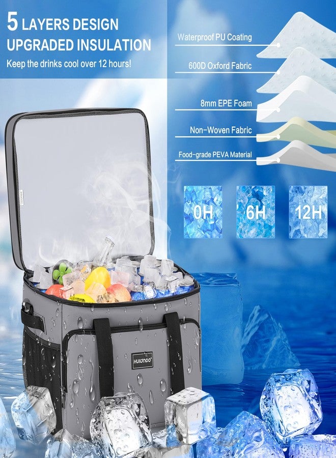 Hulongo 42L Soft Cooler，Insulated Large Cooler Bag for Beach, Car, Outdoor, 60Cans, Grey - Image 3