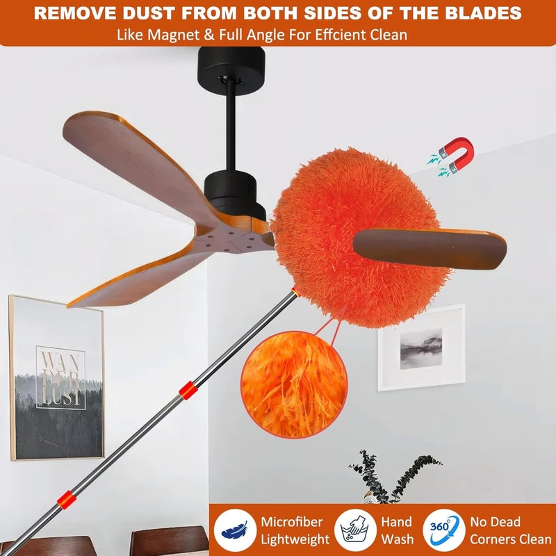 M-jump 20+ Feet High Reach Dusting Kit with 3-14 ft Extension Pole, Cobweb Duster & Ceiling Fan Duster for Cleaning, Microfiber Feather Duster Cleaner for Cleaning Walls Bookshelves Furniture Door Window - Image 3
