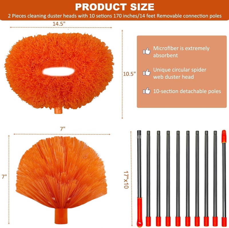 M-jump 20+ Feet High Reach Dusting Kit with 3-14 ft Extension Pole, Cobweb Duster & Ceiling Fan Duster for Cleaning, Microfiber Feather Duster Cleaner for Cleaning Walls Bookshelves Furniture Door Window - Image 2