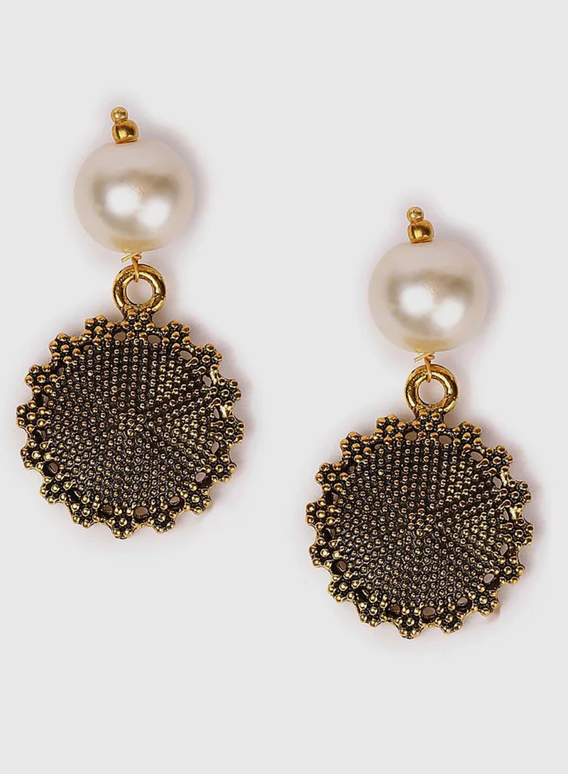 SOHI Gold-Plated Antique Leaf Loops Beaded Necklace Set