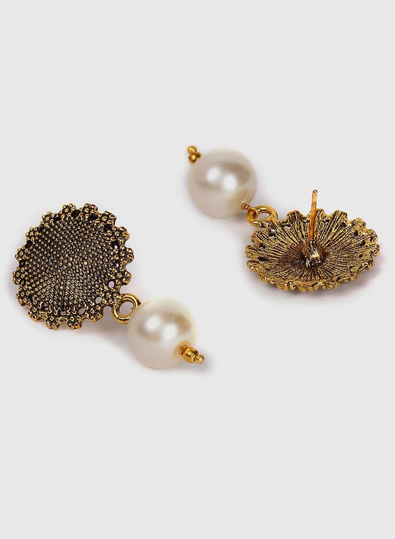 SOHI Gold-Plated Antique Leaf Loops Beaded Necklace Set