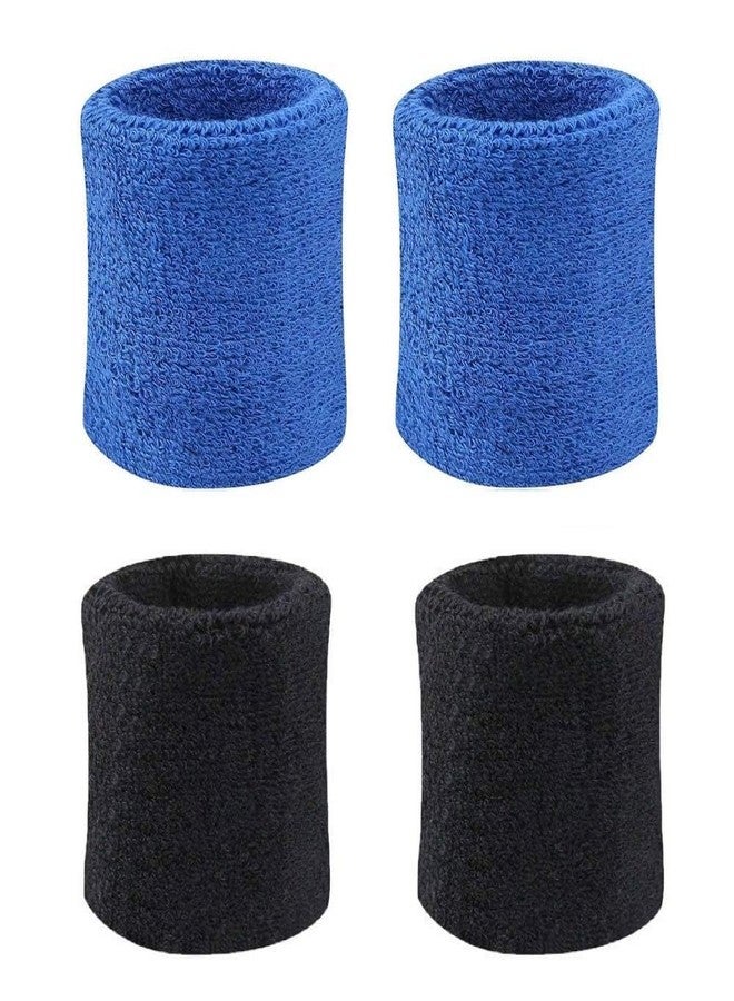PLAY2FIT Sports Wristband (4 Pieces) Play2fit Brand, Soft Sweat Absrorbing for All Sports and Outdoor Activities (Kid, Black/Blue) - Image 2