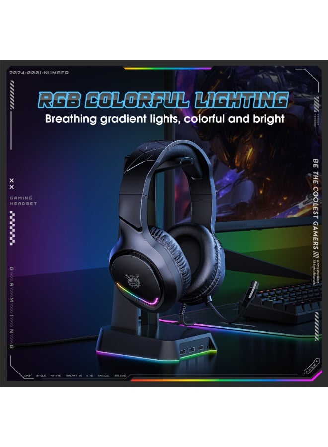 onikuma ONIKUMAX X31 Wired Computer Headset Full Coverage 360 Degree Full Audio Support for Multiple Devices Cartoon Game Headset RGB Lighting Anime/Games/Movies/Tv Series/Video Game Theme Wired Noise-Cancelling Microphone Volume Control Headset Plastic Material 3.5Mm Jack  - Image 3