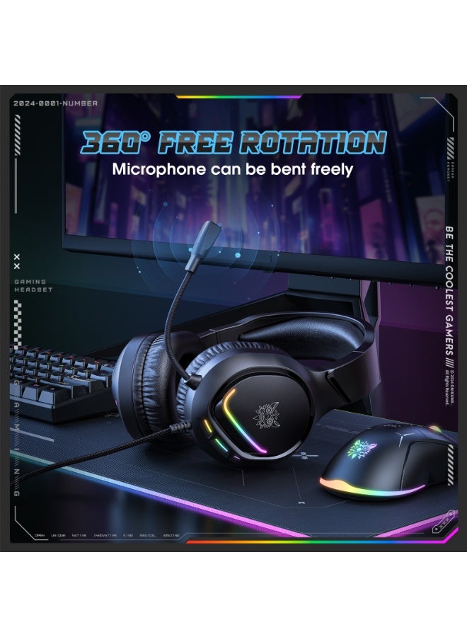 onikuma ONIKUMAX X31 Wired Computer Headset Full Coverage 360 Degree Full Audio Support for Multiple Devices Cartoon Game Headset RGB Lighting Anime/Games/Movies/Tv Series/Video Game Theme Wired Noise-Cancelling Microphone Volume Control Headset Plastic Material 3.5Mm Jack  - Image 4