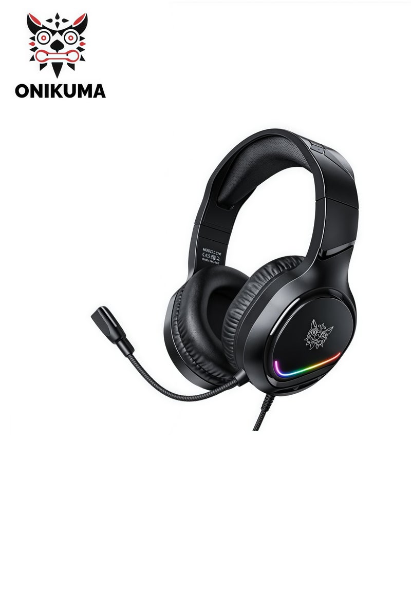 onikuma ONIKUMAX X31 Wired Computer Headset Full Coverage 360 Degree Full Audio Support for Multiple Devices Cartoon Game Headset RGB Lighting Anime/Games/Movies/Tv Series/Video Game Theme Wired Noise-Cancelling Microphone Volume Control Headset Plastic Material 3.5Mm Jack  - Image 1