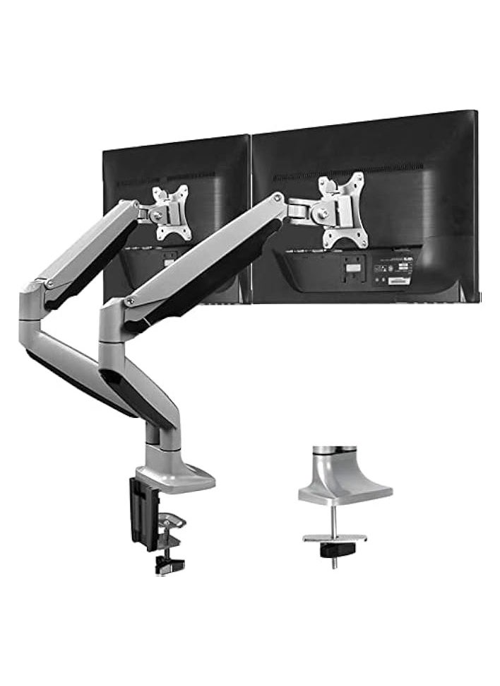 erorex - Dual Monitor Mount Stand - Aluminum Gas Spring Monitor Desk Mount full Motion Adjustable Bracket for 2 13 to 32 Inch Computer Screen With Clamp, Grommet Base - Each Arm Hold up to 19.8 lbs, - Image 1