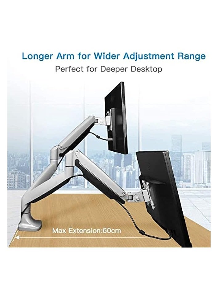 erorex - Dual Monitor Mount Stand - Aluminum Gas Spring Monitor Desk Mount full Motion Adjustable Bracket for 2 13 to 32 Inch Computer Screen With Clamp, Grommet Base - Each Arm Hold up to 19.8 lbs, - Image 1