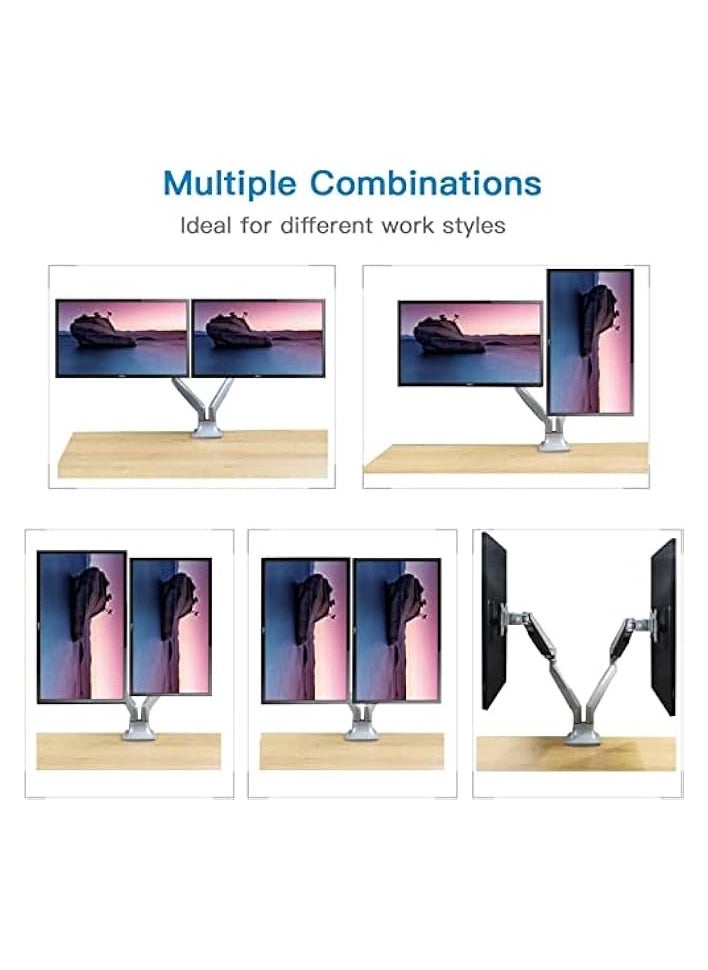 erorex - Dual Monitor Mount Stand - Aluminum Gas Spring Monitor Desk Mount full Motion Adjustable Bracket for 2 13 to 32 Inch Computer Screen With Clamp, Grommet Base - Each Arm Hold up to 19.8 lbs, - Image 1