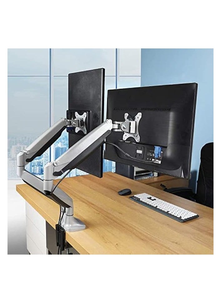 erorex - Dual Monitor Mount Stand - Aluminum Gas Spring Monitor Desk Mount full Motion Adjustable Bracket for 2 13 to 32 Inch Computer Screen With Clamp, Grommet Base - Each Arm Hold up to 19.8 lbs, - Image 1