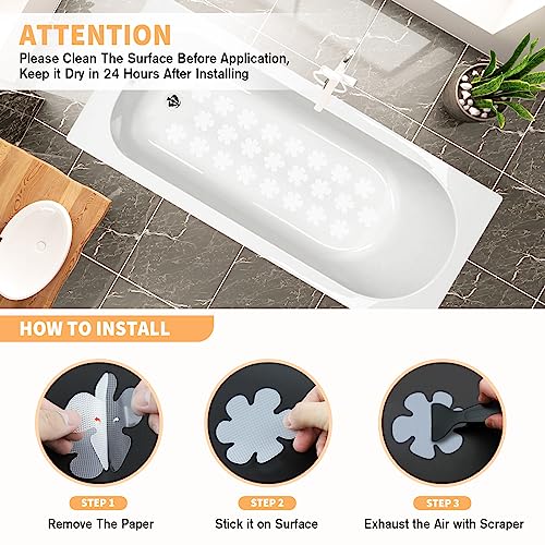 Nodirz Non Slip Bathtub Stickers, 24 PCS Shower Stickers for Safety Bathroom Tubs, Bathtub Non Slip Stickers and Adhesive Decals Scraper for Bath Tub, Shower Floor, Stairs, Ladders(Flower Shape, Clear) - Image 3