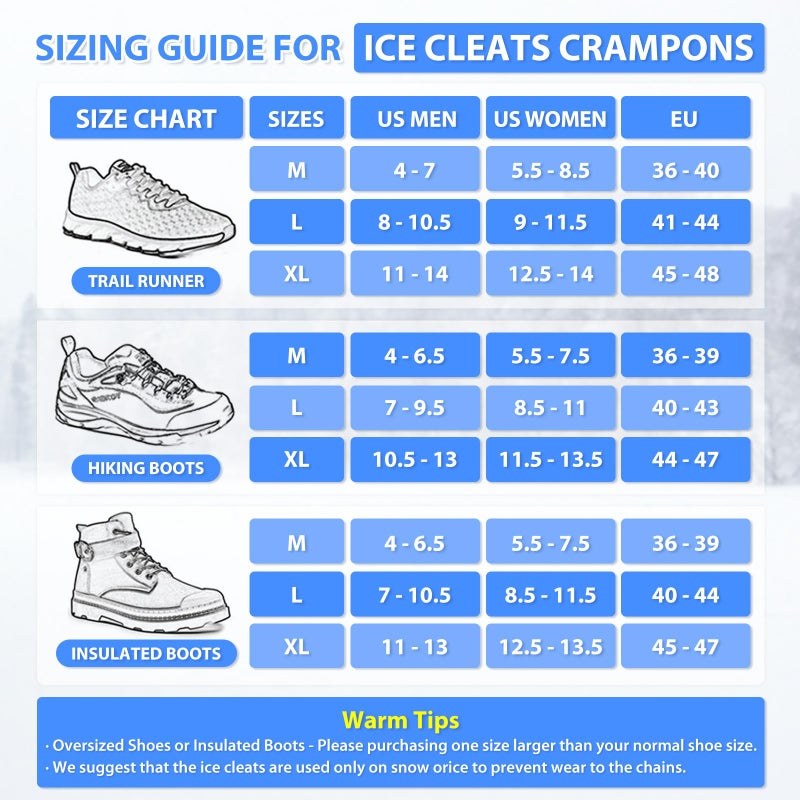 Sfee Crampons for Shoes and Boots - Non Slip Gripper Spikes with Stainless Steel Chains, Traction Cleats for Snow and Ice, Hiking, Climbing, Ice Fishing (M) - Image 3