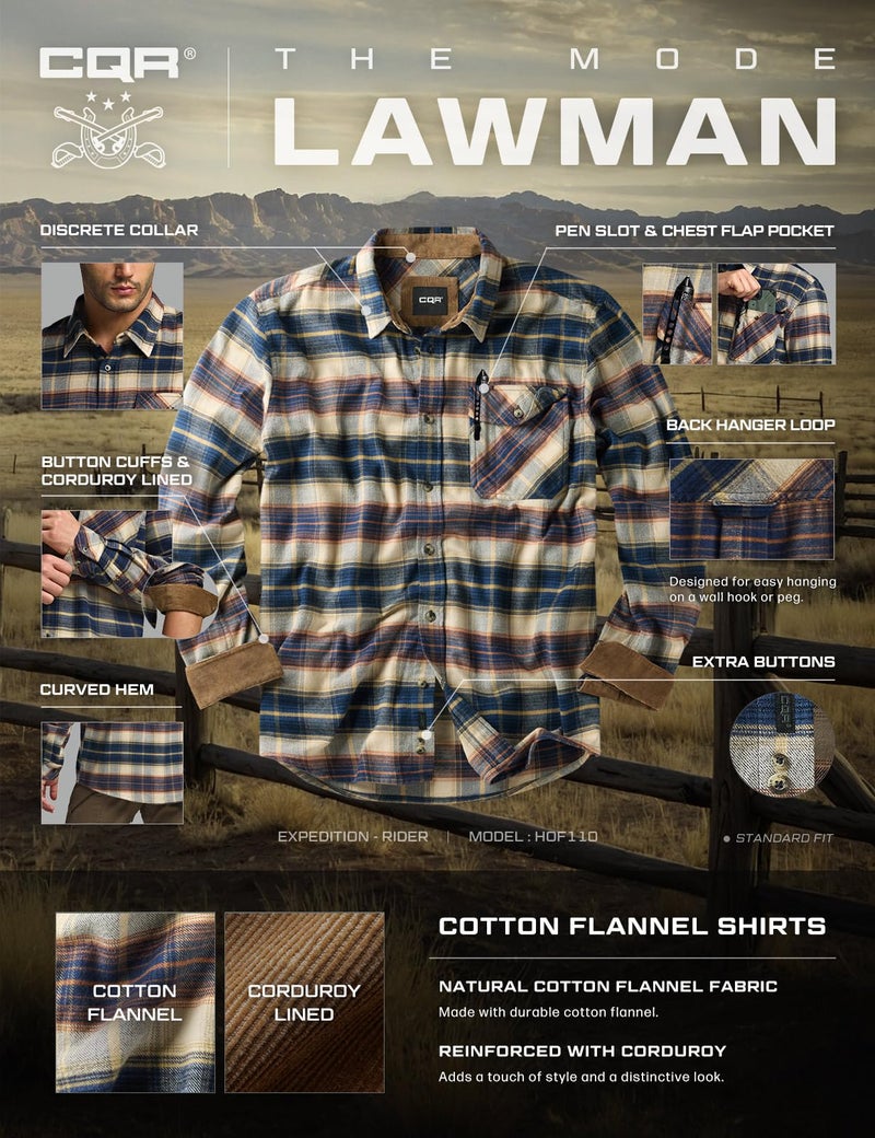 CQR Men's 100% All Cotton Button Down Flannel Shirts, Long Sleeve Brushed Warm Soft Casual Outdoor Plaid Shirt, Plaid Blue Cheese, Large - Image 5