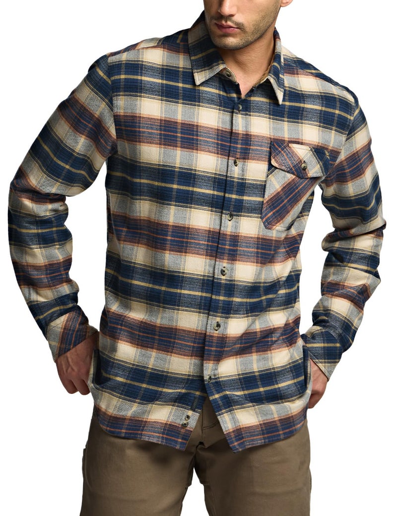 CQR Men's 100% All Cotton Button Down Flannel Shirts, Long Sleeve Brushed Warm Soft Casual Outdoor Plaid Shirt, Plaid Blue Cheese, Large - Image 2