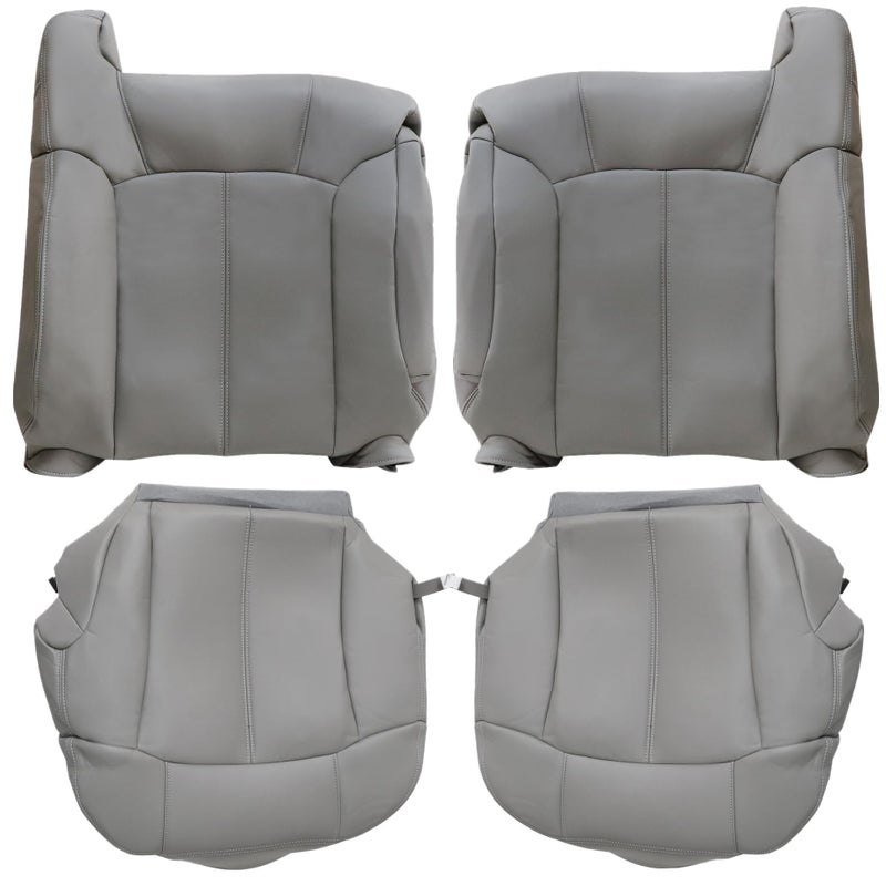 AOUTTUOA Driver and Passeneger Side Bottom and Top Lean Back Leather Seat Covers Gray Compatible with Chevy Silverado Tahoe Suburban Yukon GMC Sierra 1500 2500 3500 1999 2000 2001 2002