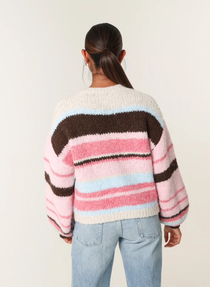 Blue Vanilla Colourful Block Horizontal Stripes Jumper