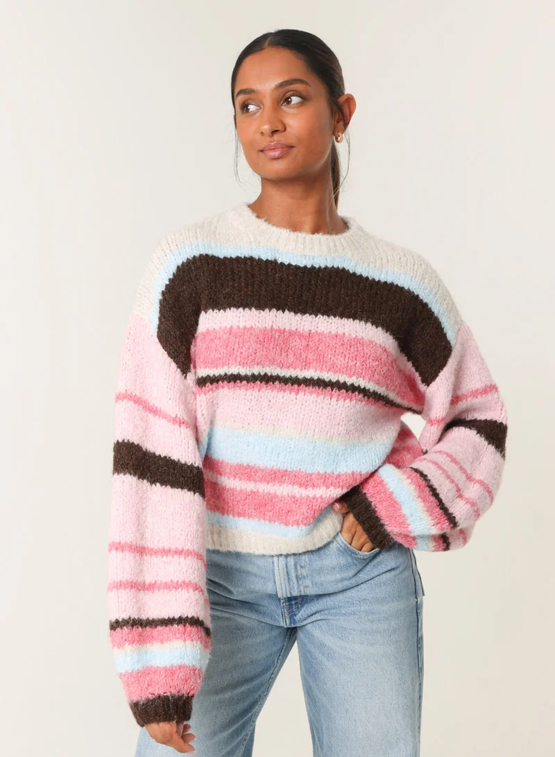 Blue Vanilla Colourful Block Horizontal Stripes Jumper