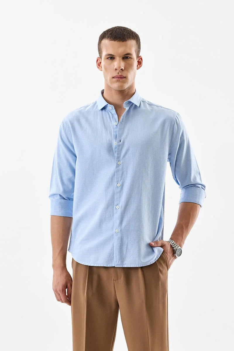 سنيتش Light Blue Checkered Long Sleeve Regular Fit Shirt