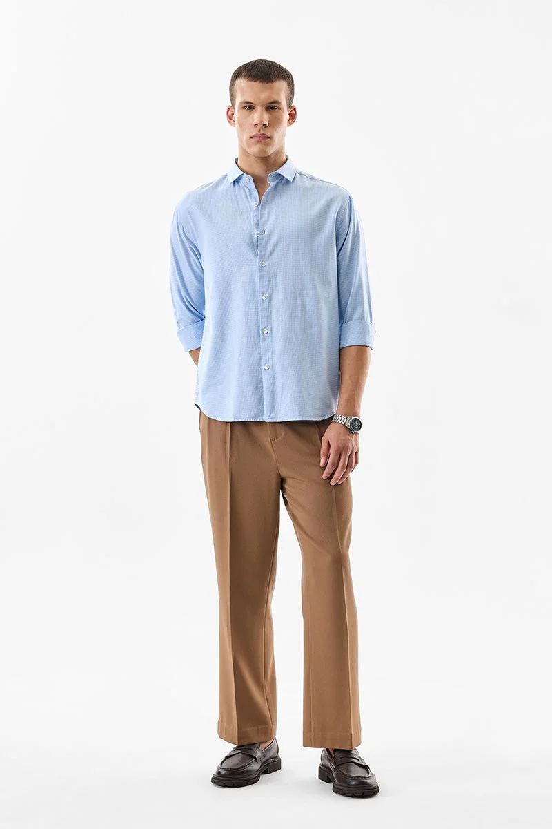 سنيتش Light Blue Checkered Long Sleeve Regular Fit Shirt
