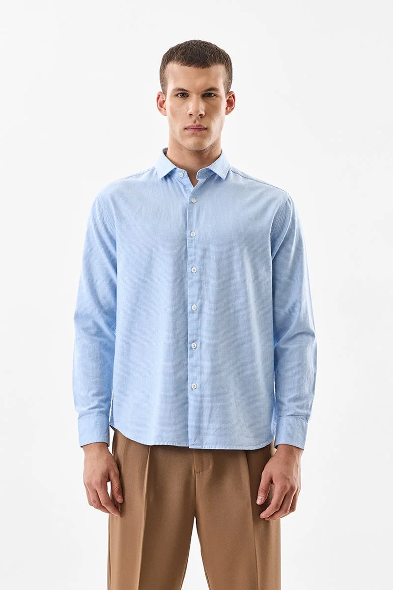 SNITCH Light Blue Checkered Long Sleeve Regular Fit Shirt