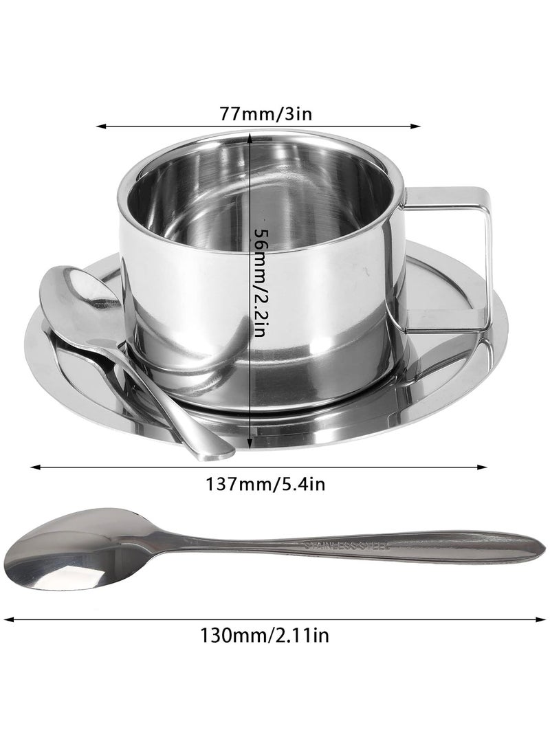 Stainless Steel Coffee Cup Set, 200ml/7oz Insulated Coffee Cup Set Double Walled Mugs Milk Tea With Spoon Saucer for Coffee Latte Tea Milk  - Image 2