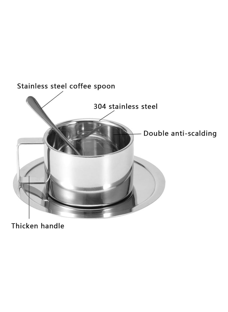 Stainless Steel Coffee Cup Set, 200ml/7oz Insulated Coffee Cup Set Double Walled Mugs Milk Tea With Spoon Saucer for Coffee Latte Tea Milk  - Image 3