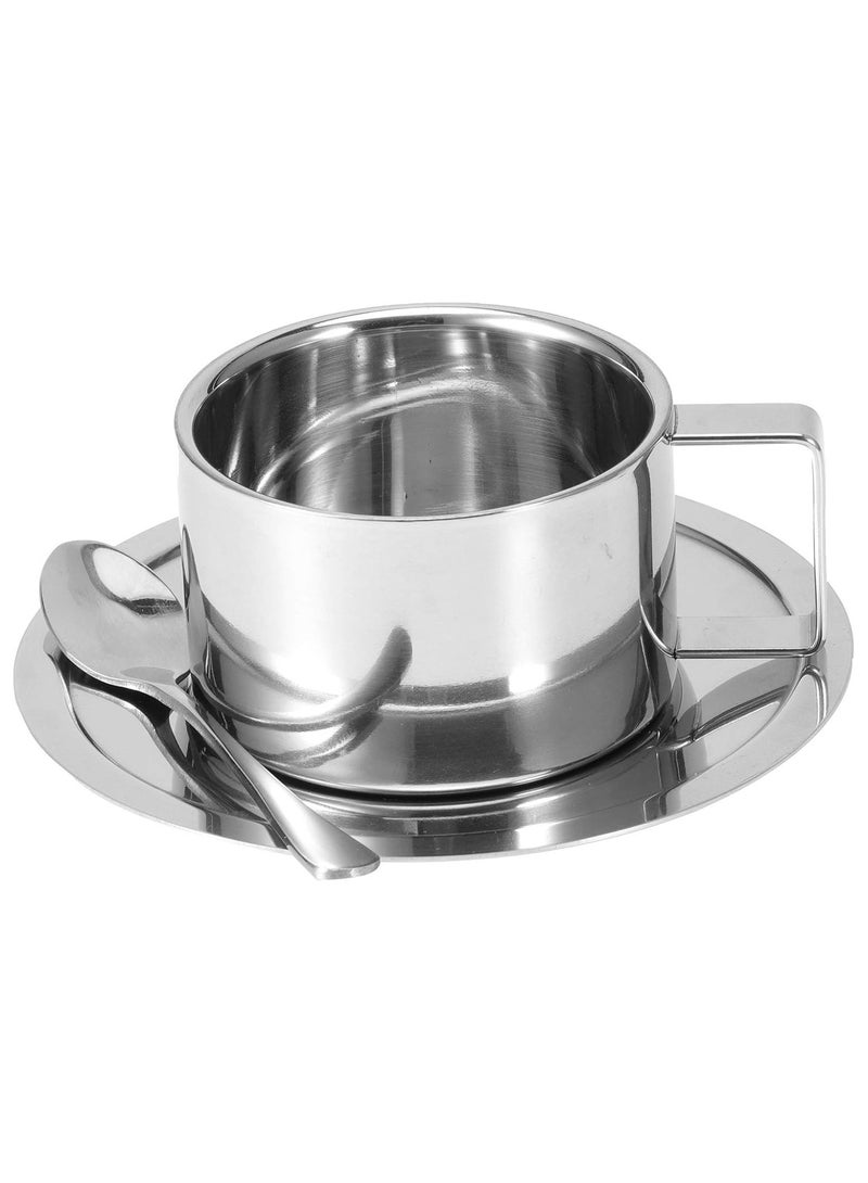 Stainless Steel Coffee Cup Set, 200ml/7oz Insulated Coffee Cup Set Double Walled Mugs Milk Tea With Spoon Saucer for Coffee Latte Tea Milk  - Image 1
