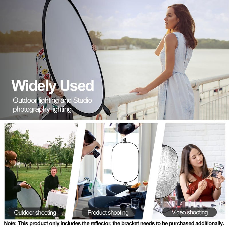 EMART 24'' x 36''(60 x 90cm) عاكس تصوير قابل للطي 5 في 1 مع حقيبة، لوحة بيضاوية كبيرة محمولة لاستوديو الفيديو، البورتريه، التصوير الخارجي - شفاف، أبيض، فضي، ذهبي، أسود - Image 4