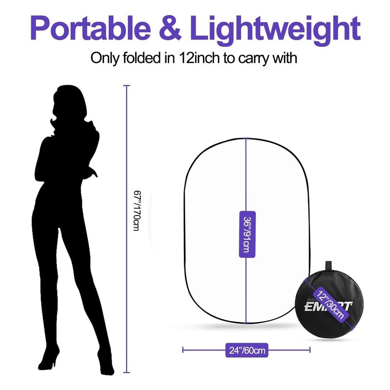 EMART 24'' x 36''(60 x 90cm) عاكس تصوير قابل للطي 5 في 1 مع حقيبة، لوحة بيضاوية كبيرة محمولة لاستوديو الفيديو، البورتريه، التصوير الخارجي - شفاف، أبيض، فضي، ذهبي، أسود - Image 5