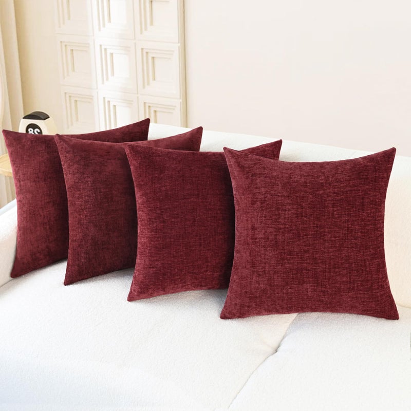 CaliTime Christmas Throw Pillow Covers Decorative 18 X 18 Inches Pack of 4 Cozy Chenille Cushion Cases for Couch Sofa Bed Living Room Home Burgundy - Image 2
