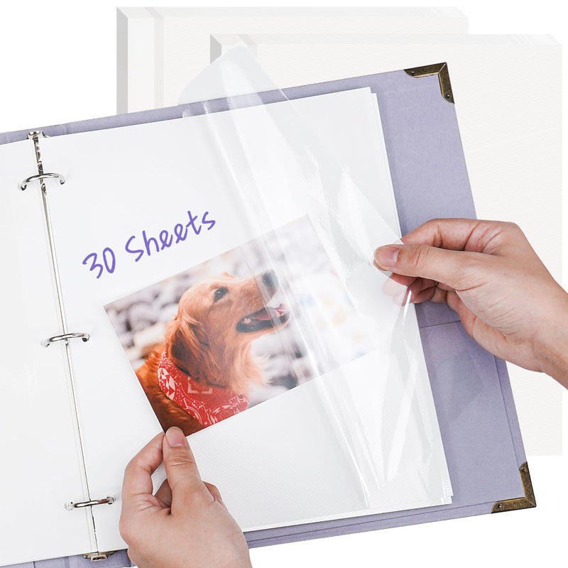 Remowith Photo Album Refill Pages for 3 Ring Binder 60 Pages 9 x 11 Inch Self Adhesive Photo Album Scrapbook Refill Pages Fit 2x3 4x6 5x7 8x10 Photos Stamps Recipe Cards