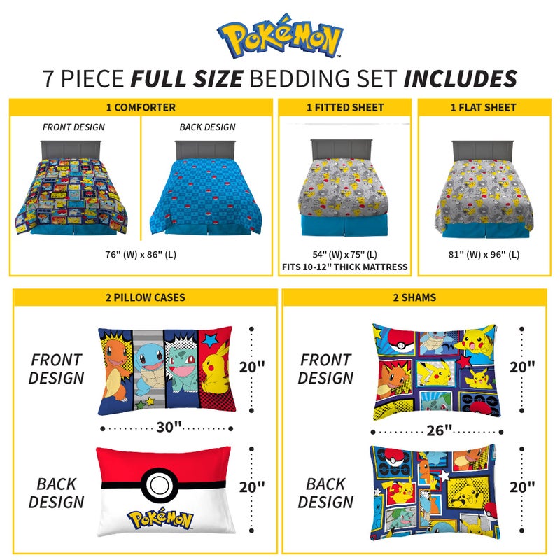 Franco Kids Bedding Super Soft Comforter and Sheet Set with Sham, 7 Piece Full Size, Pokemon - Image 3